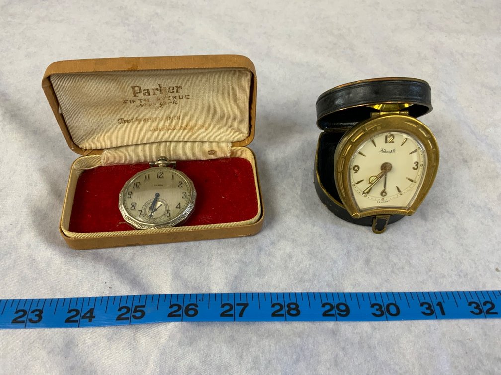 Elgin Pocket Watch and Horseshoe Travel Clock