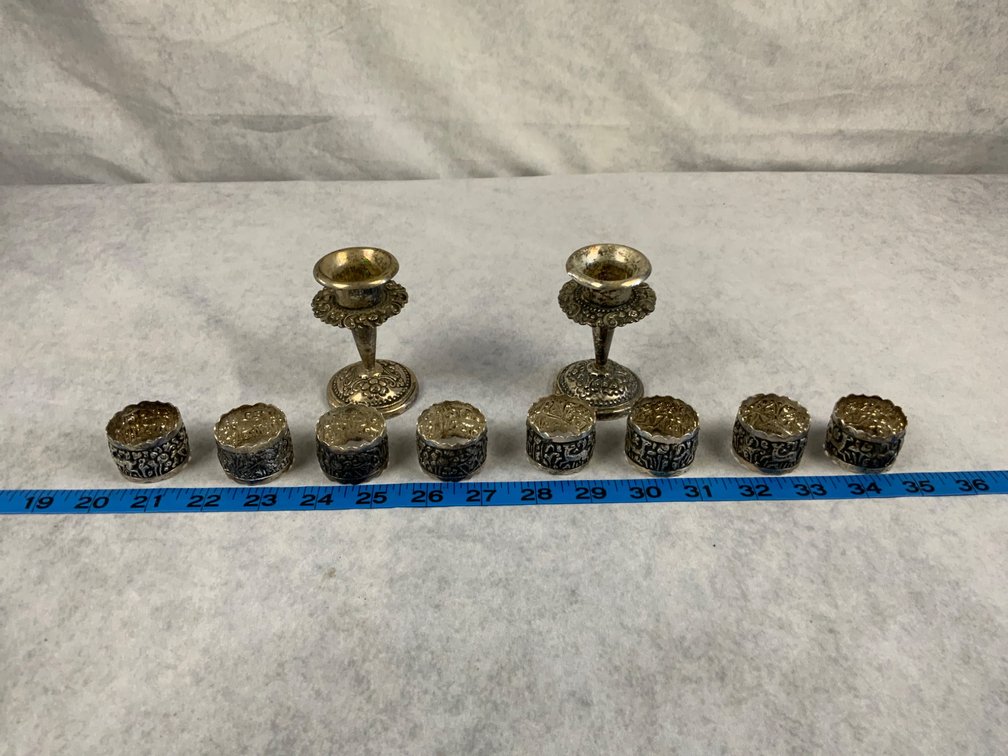 DM 800 Silver Candle Holders and Napkin Rings