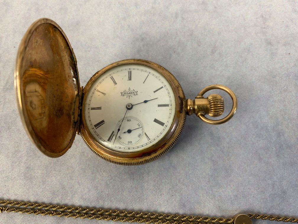 14K Gold Pocket Watch with 10K Gold Fob and Chain