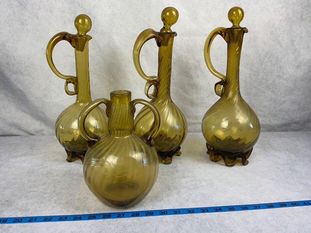 Hand-Blown Amber Glass Decanters