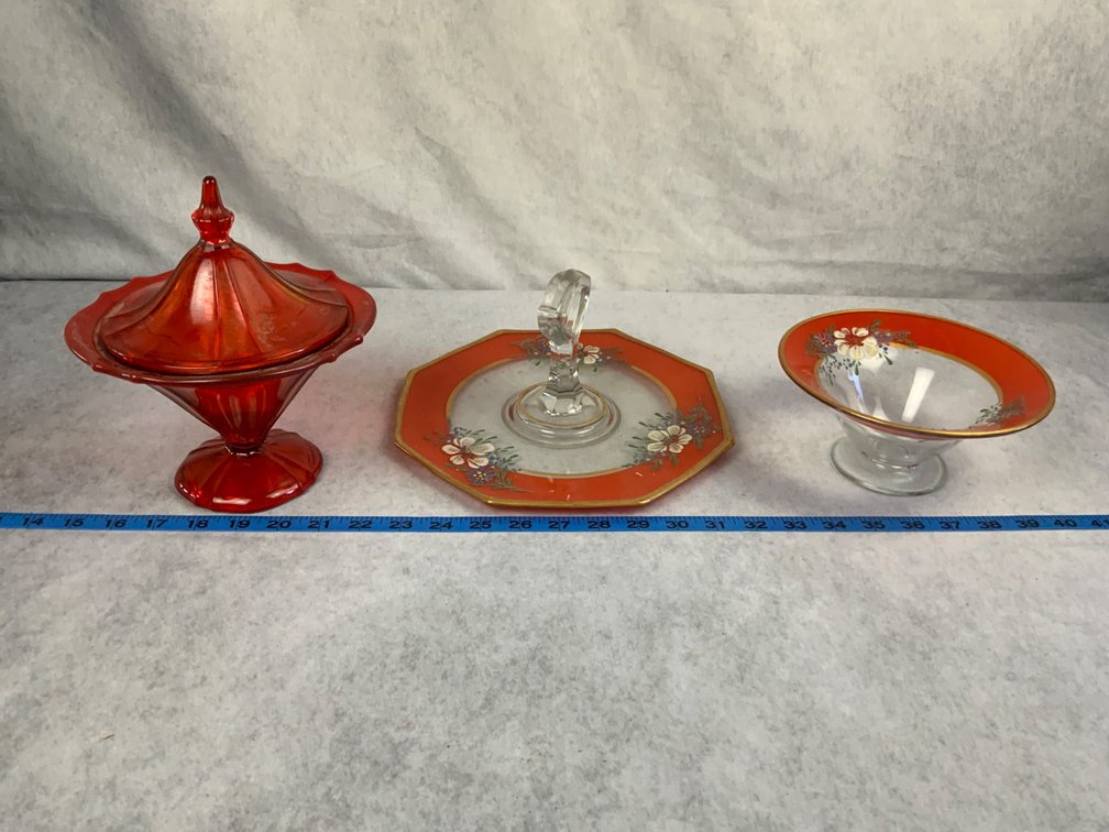 Glass Candy Dish, Plate, and Compote Set