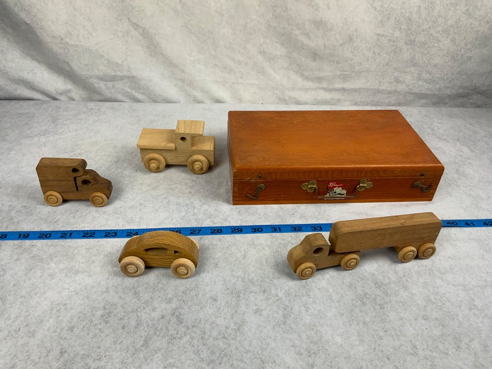 Wooden Toy Vehicles with Colored Pencil Box