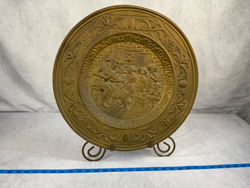 Embossed Brass Plate with Decorative Stand