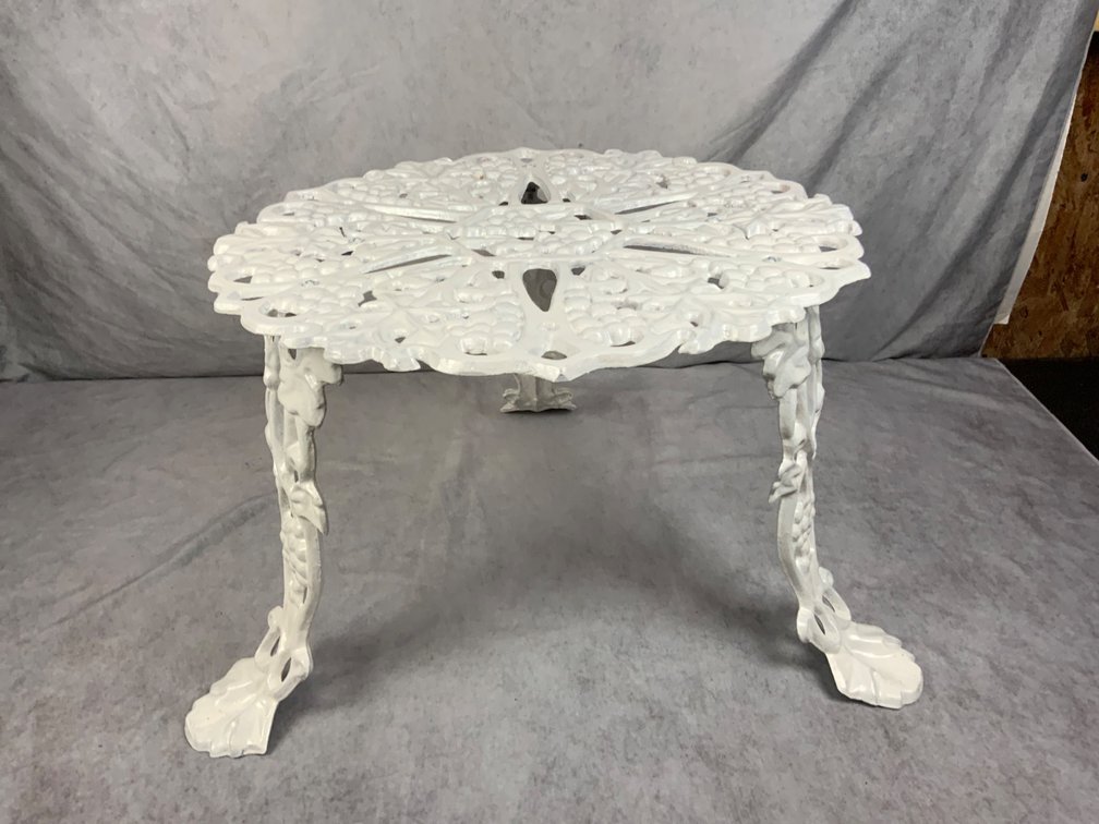 White Cast Metal Table with Grape Motif