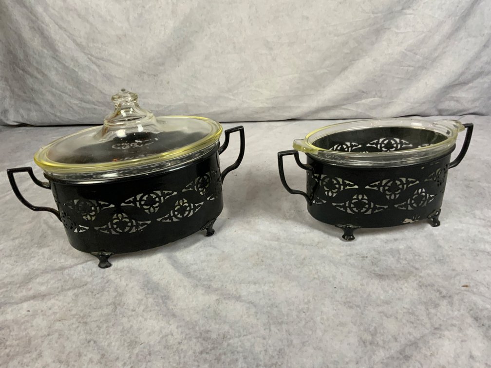Pyrex Dishes with Metal Holders