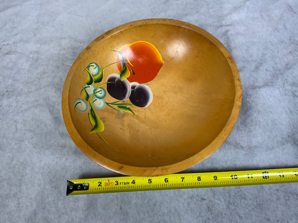 Hand-Painted Wooden Bowl with Fruit Design