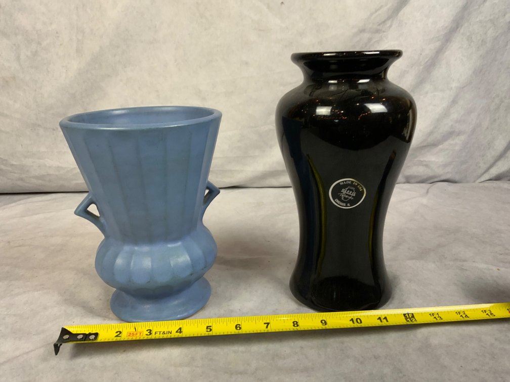 Two Ceramic Vases, Blue and Black
