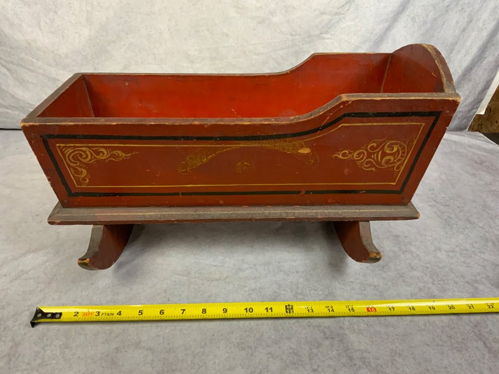 Antique Pigeon Blood Red Doll Cradle