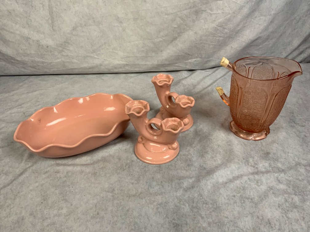 Abingdon Pottery Pieces and Pink Depression Pitcher