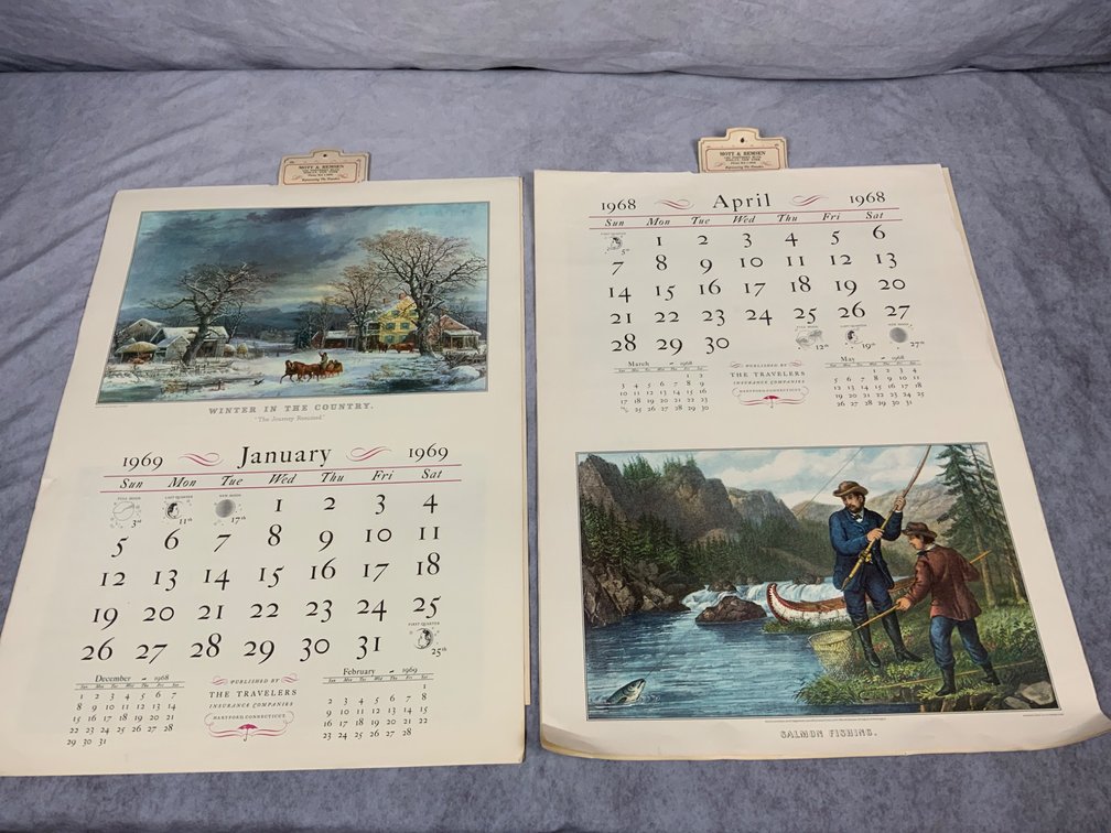 1968 and 1969 Currier & Ives Partial Calendars