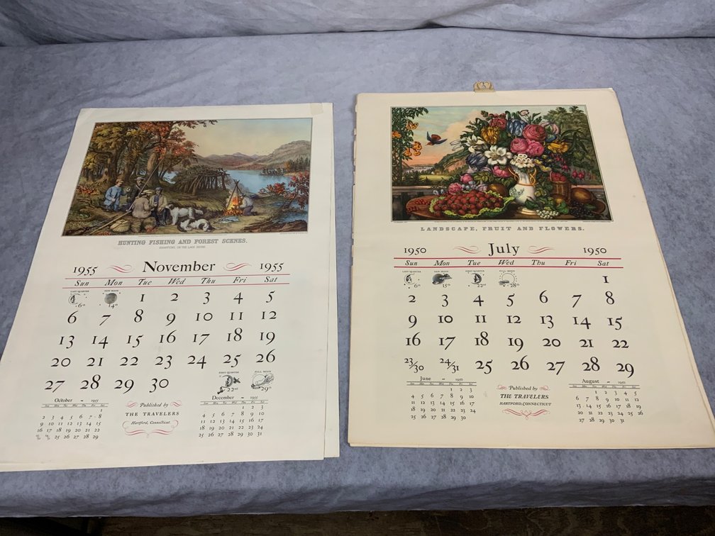 1950 and 1955 Currier and Ives Calendars