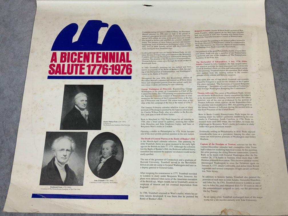 1976 Bicentennial Calendar with Illustrations