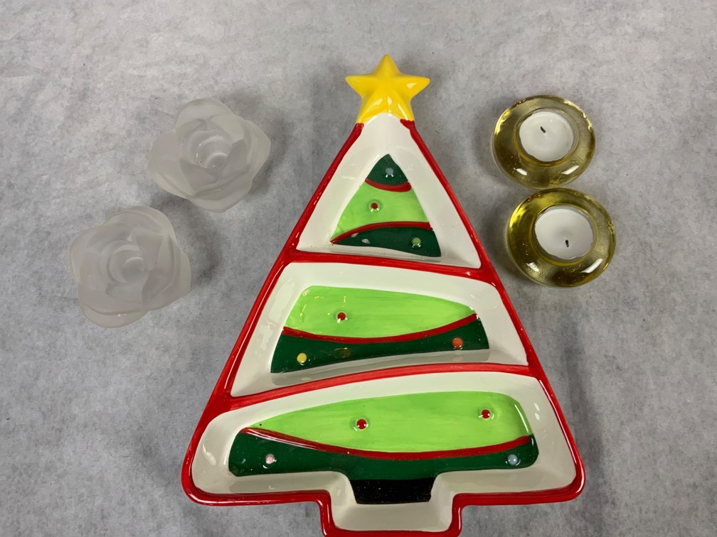 Christmas-Themed Tray and Candleholders Set