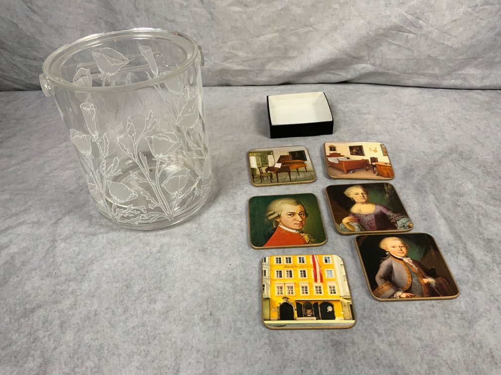 Mozart-Themed Coasters and Plastic Ice Bucket