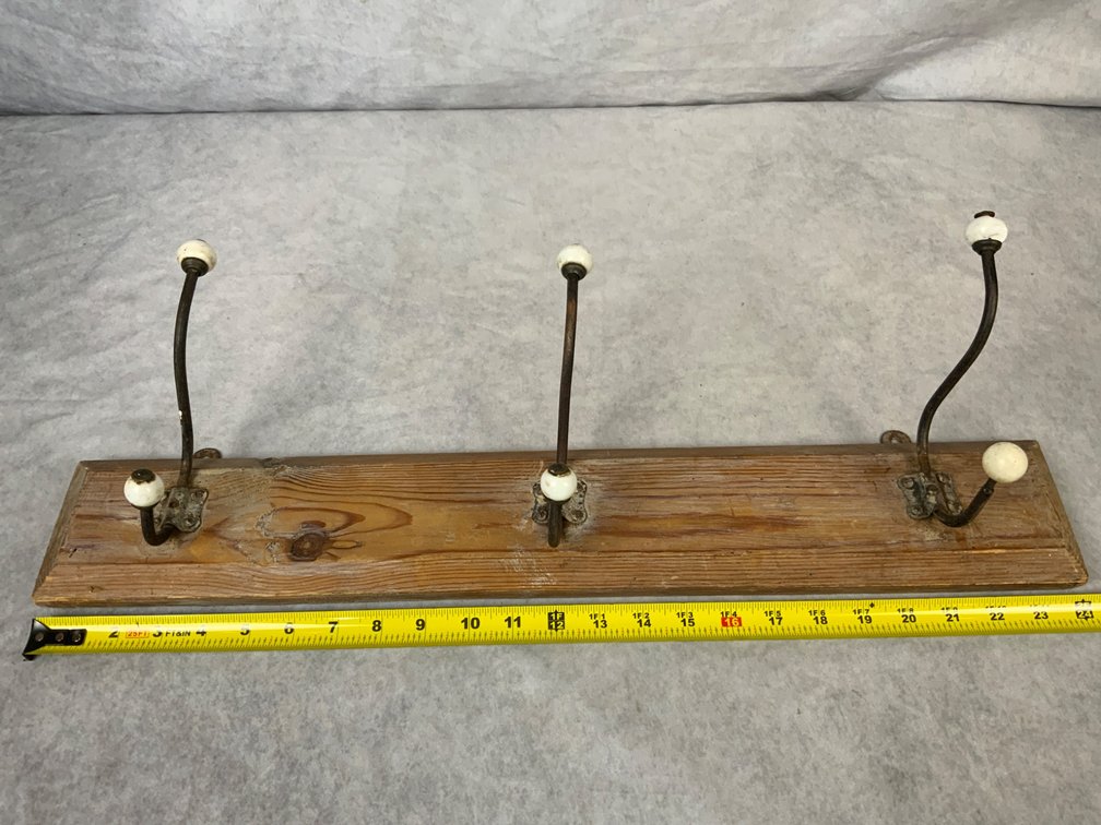 Antique Heart Pine Coat Rack with Porcelain Knobs