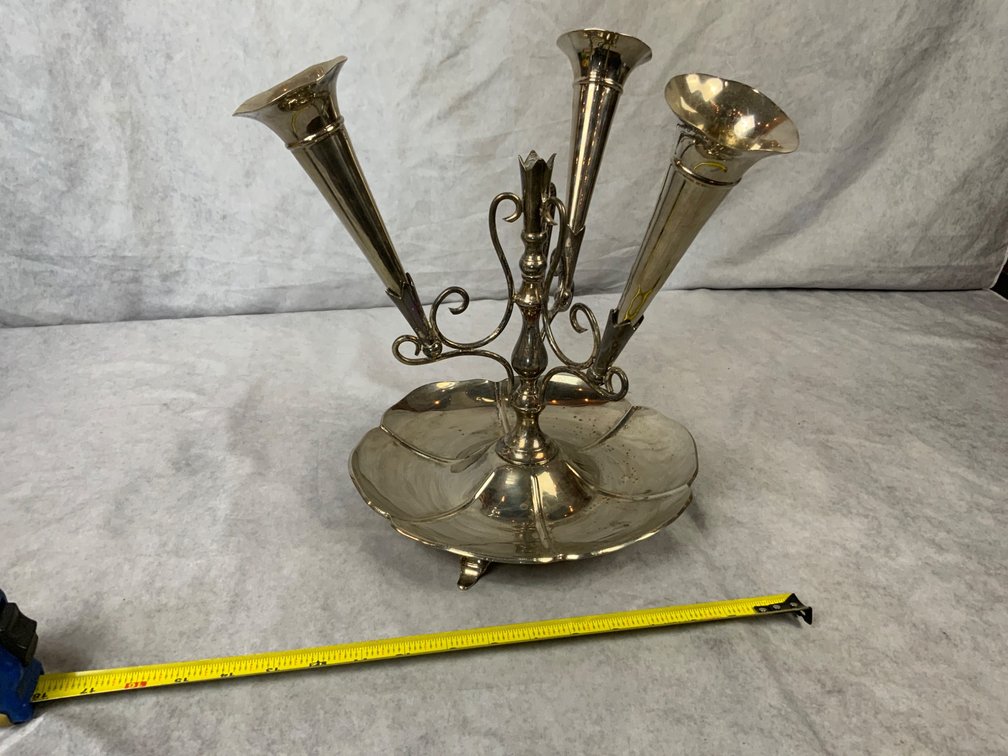 Silver Plate Epergne with Three Flutes