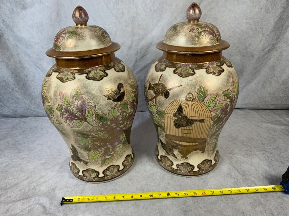 20-Inch Oriental Ceramic Lidded Urns