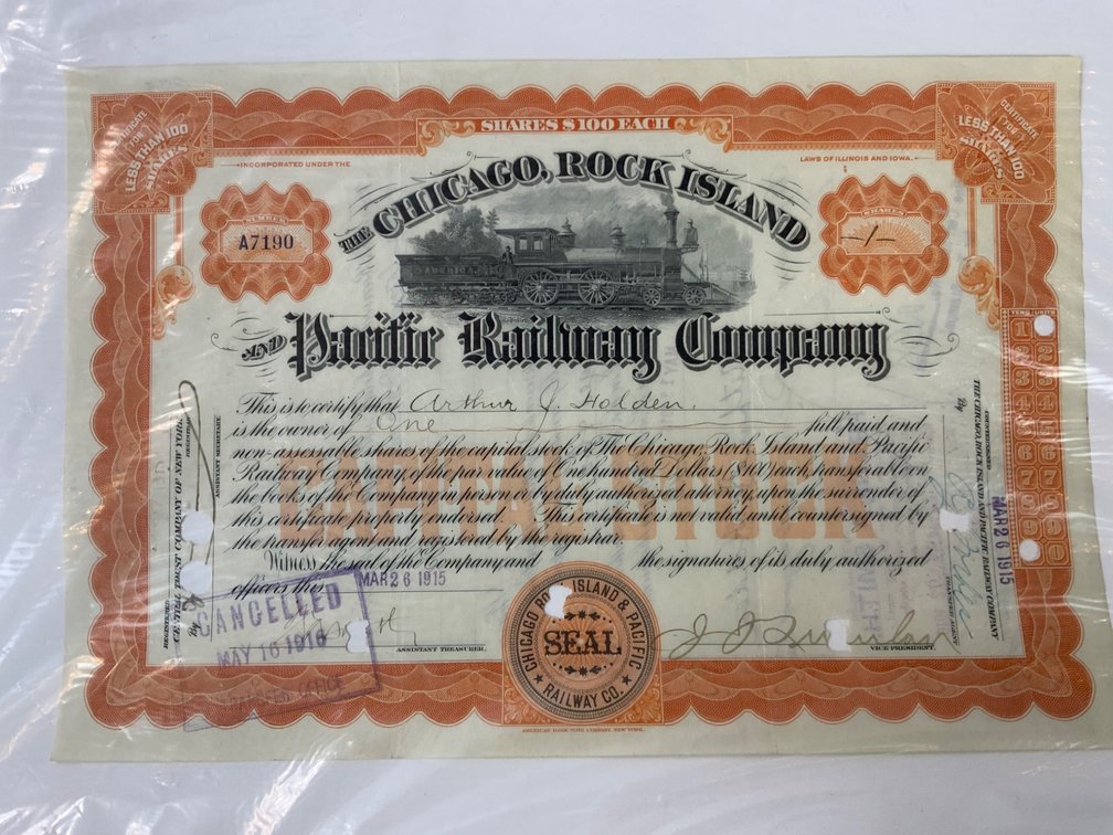 1905 Chicago, Rock Island and Pacific Railway Stock Certificate