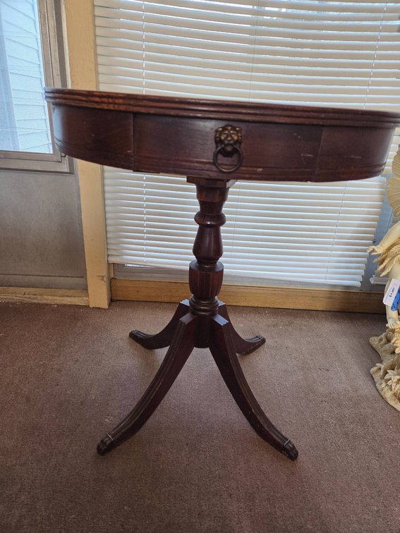 Round Wooden Accent Table With Drawer