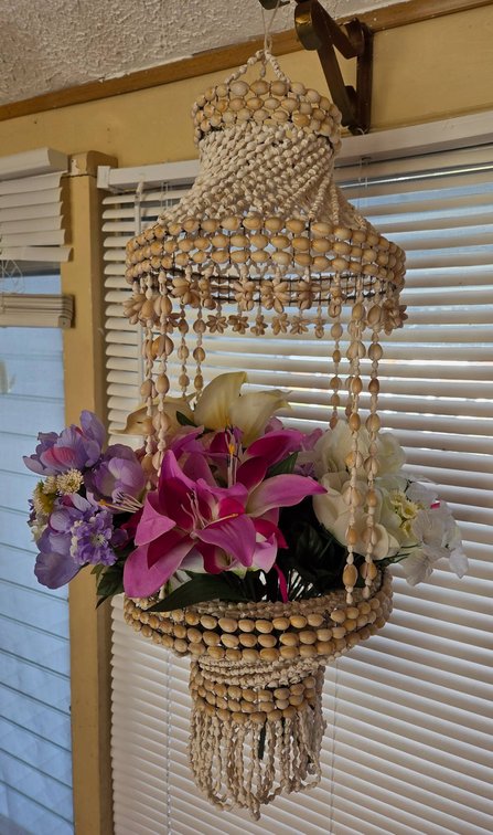 Hanging Seashell Plant Holder with Faux Flowers