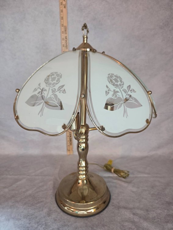 Brass Touch Lamp with Frosted Floral Panels