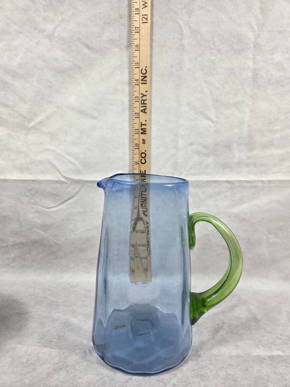 Blue and Green Glassware Pitcher and Goblet