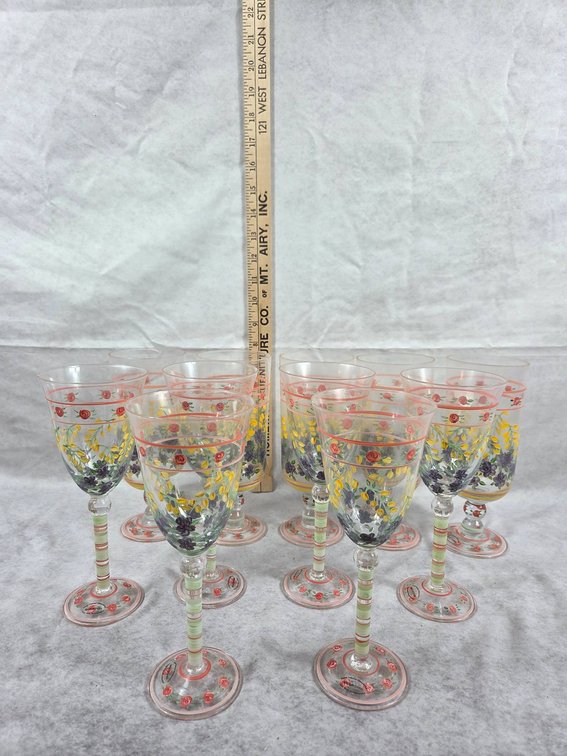 6 Beverage and 6 Wine Glasses with Floral Design