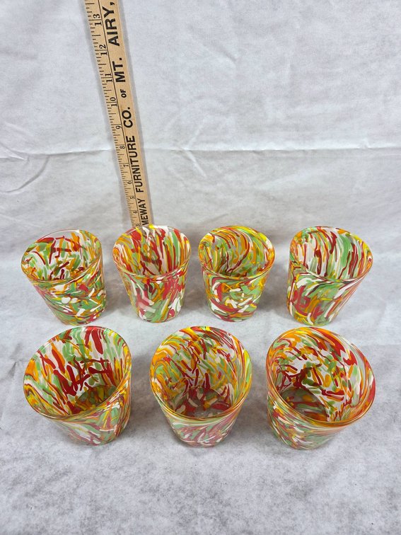 Seven Hand-Blown Multicolored Glasses