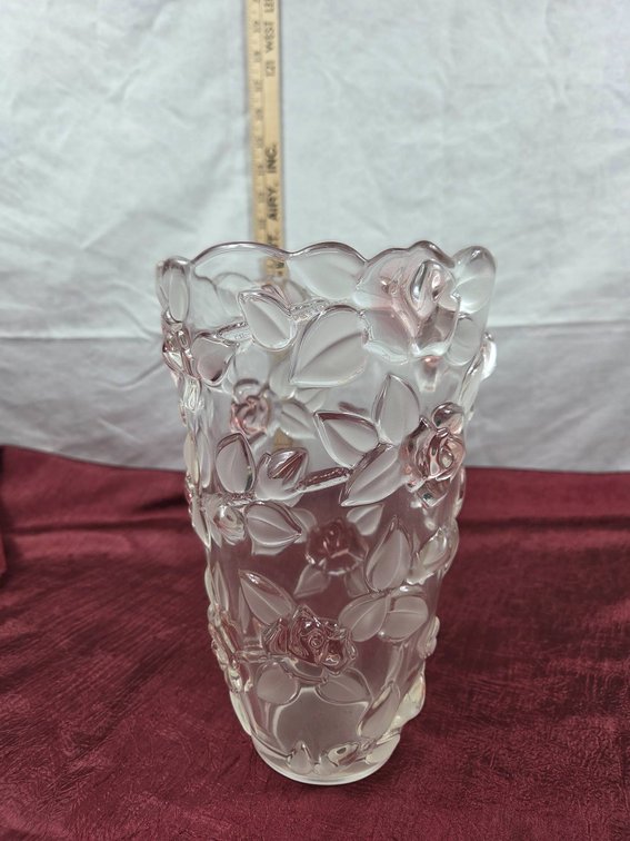 Clear Glass Vase with Raised Rose Motif