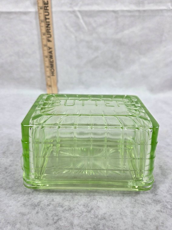 Green Glass Rectangular Butter Dish