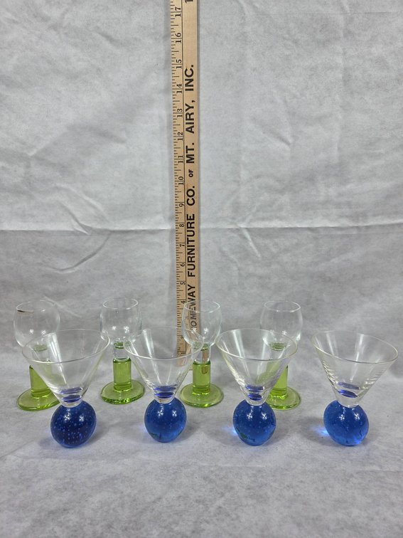 Cordial and Martini Glasses with Colored Bases