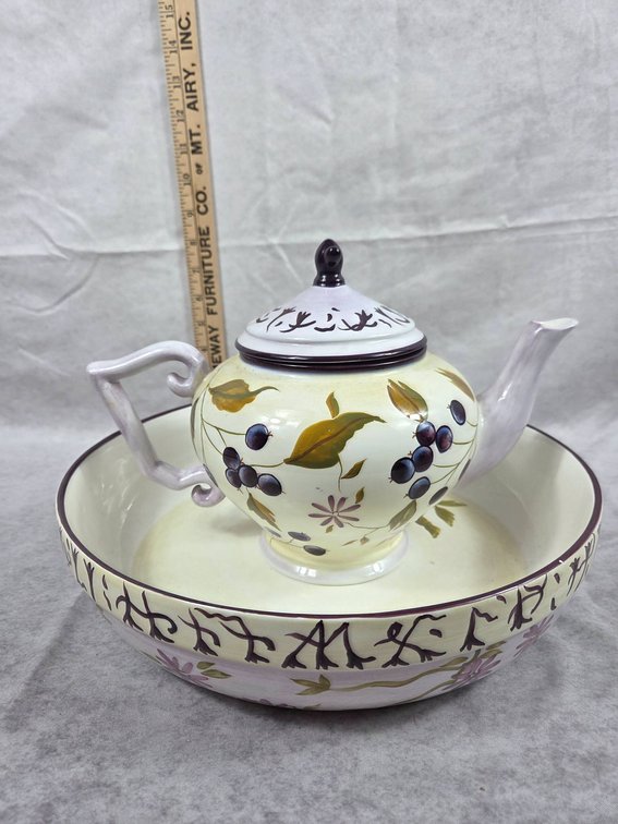 Tracey Porter Painted Tea Pot and Pasta Bowl
