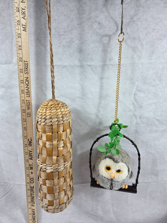 Woven Straw Wind Chime and Hanging Owl Decor
