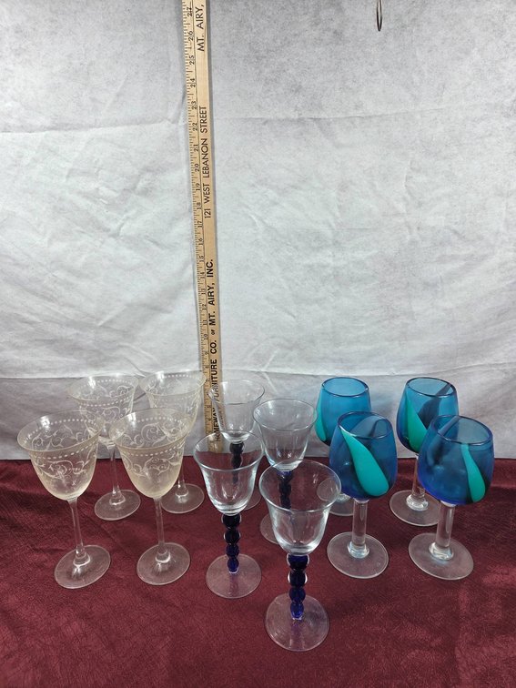 Three Sets of Four Stemmed Wine Glasses