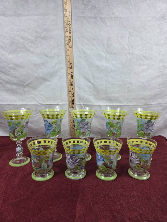 9 Hand-Painted Glasses with Floral Design