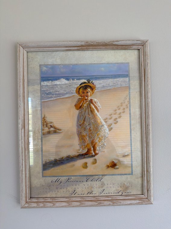 Framed Print of Child on Beach, 15”x12”