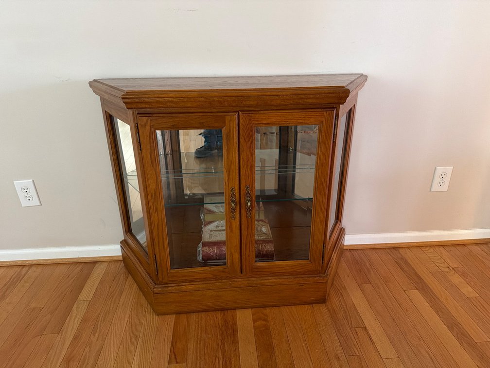 Glass-Panel Oak Display Cabinet