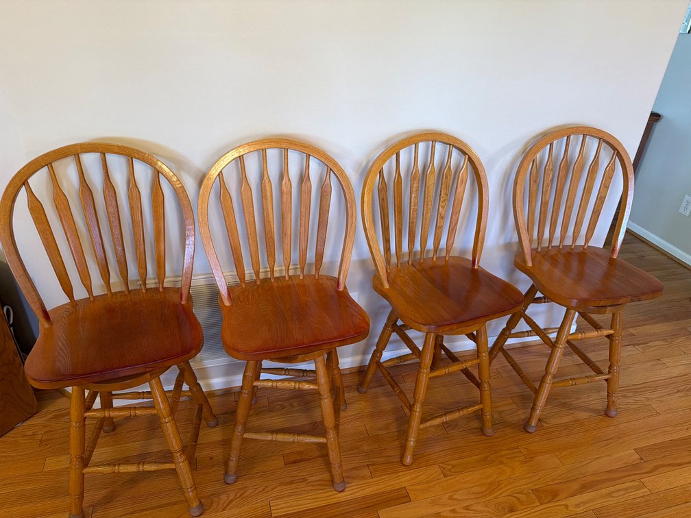 Four Wooden Bar Stools with Backrests