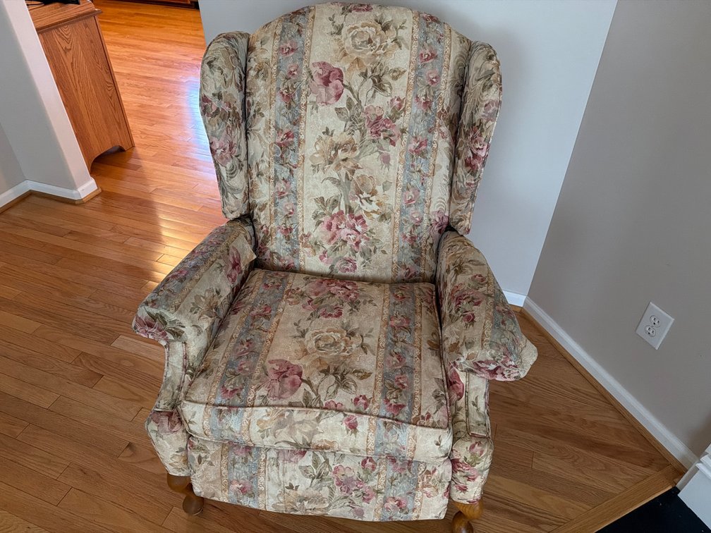 Upholstered Reclining Wingback Armchair with Floral Pattern