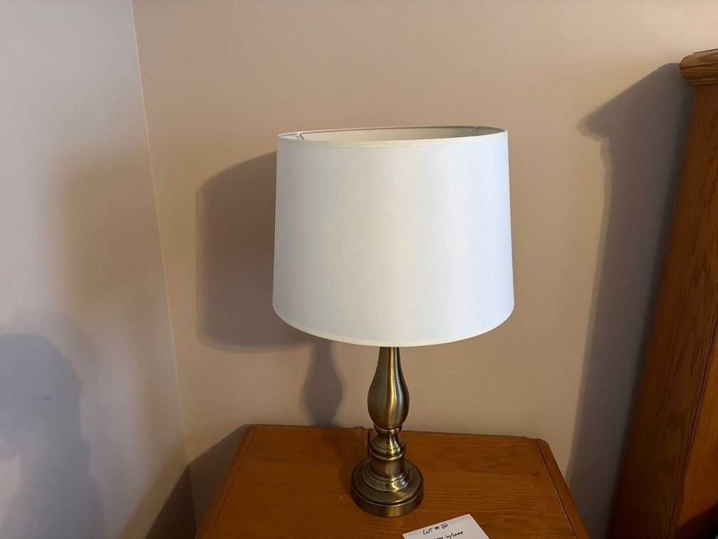 2 Brass-Finish Table Lamps with White Shade