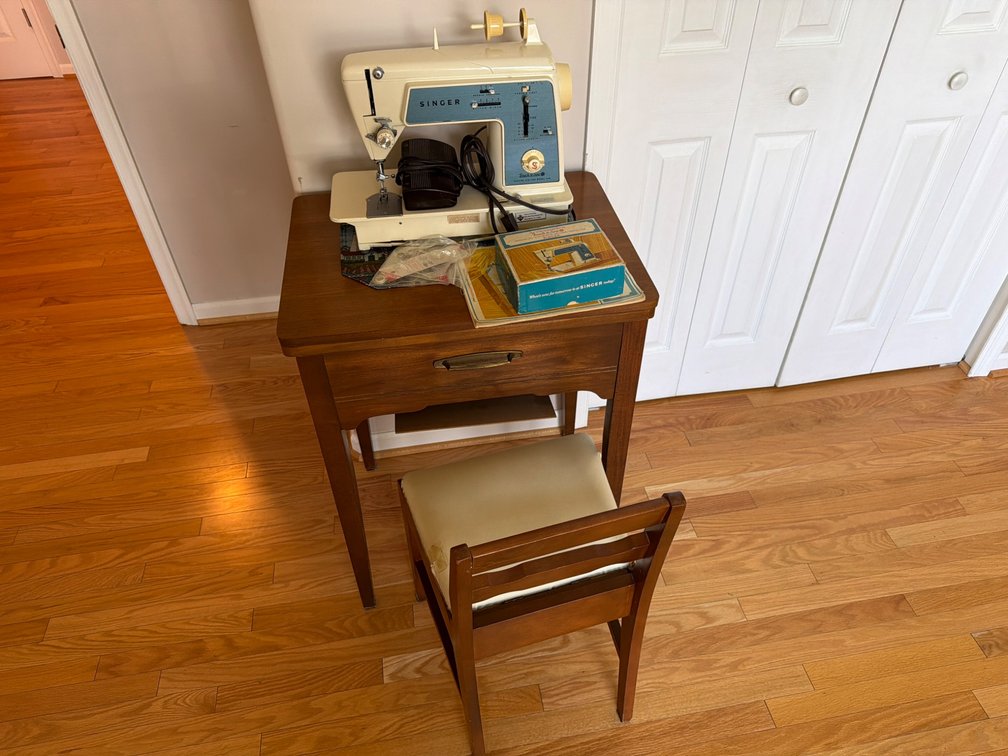 Singer Sewing Machine with Cabinet and Chair