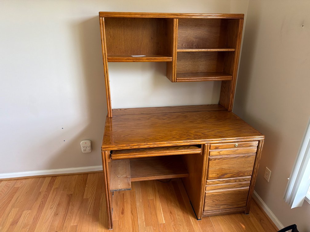 Oak Finish Desk With Hutch and Storage