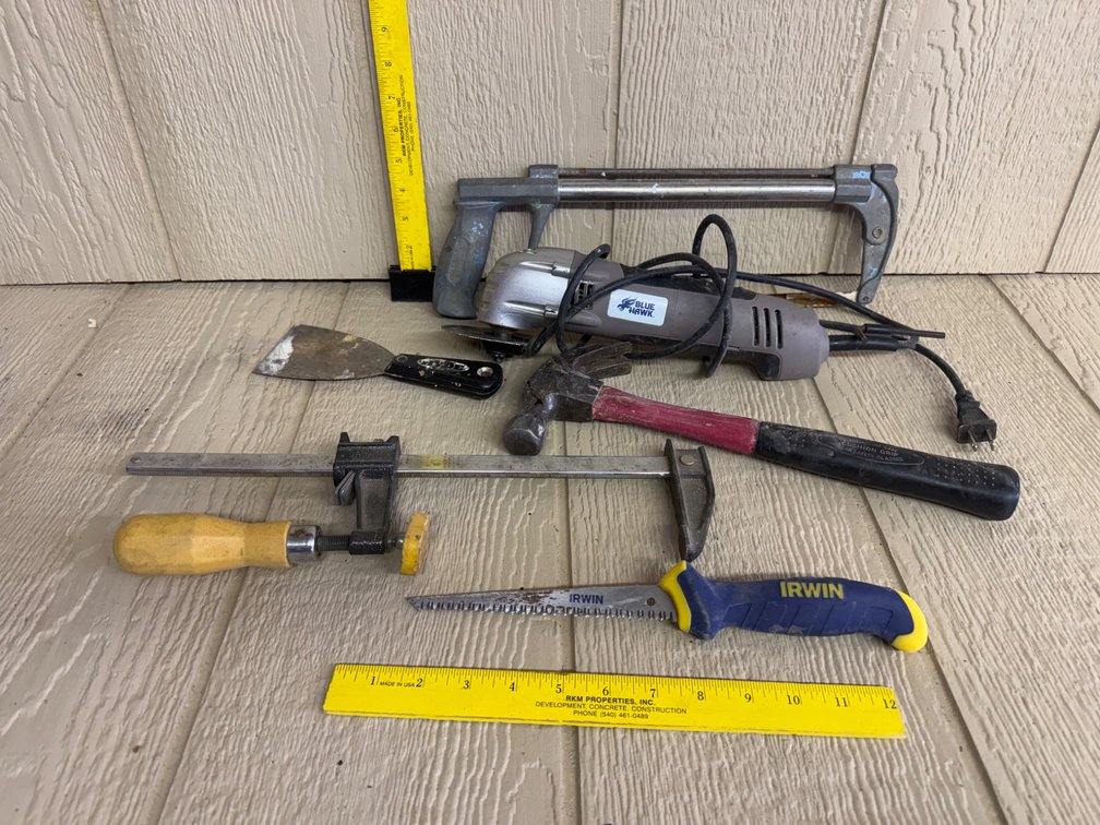 Tool Lot with Blue Hawk Multi tool and Hand Tools