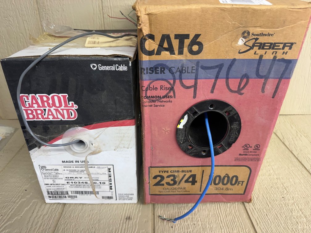 Two Spools of Cable, CAT6 and 4C 16-Gauge