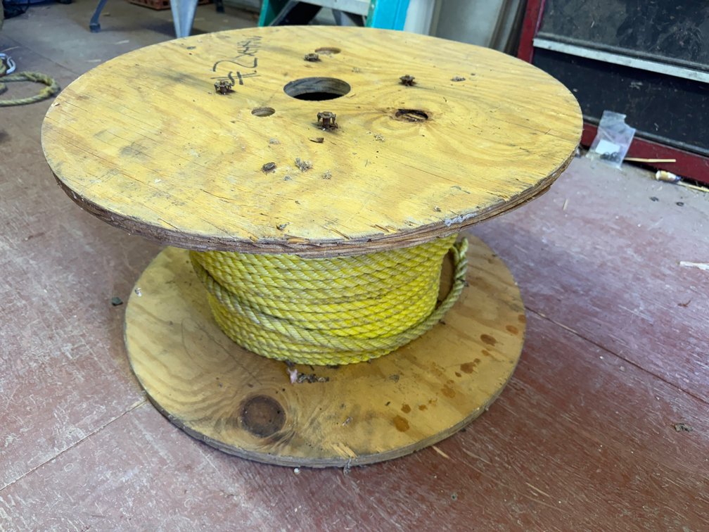 Wooden Spool with Yellow Nylon Rope