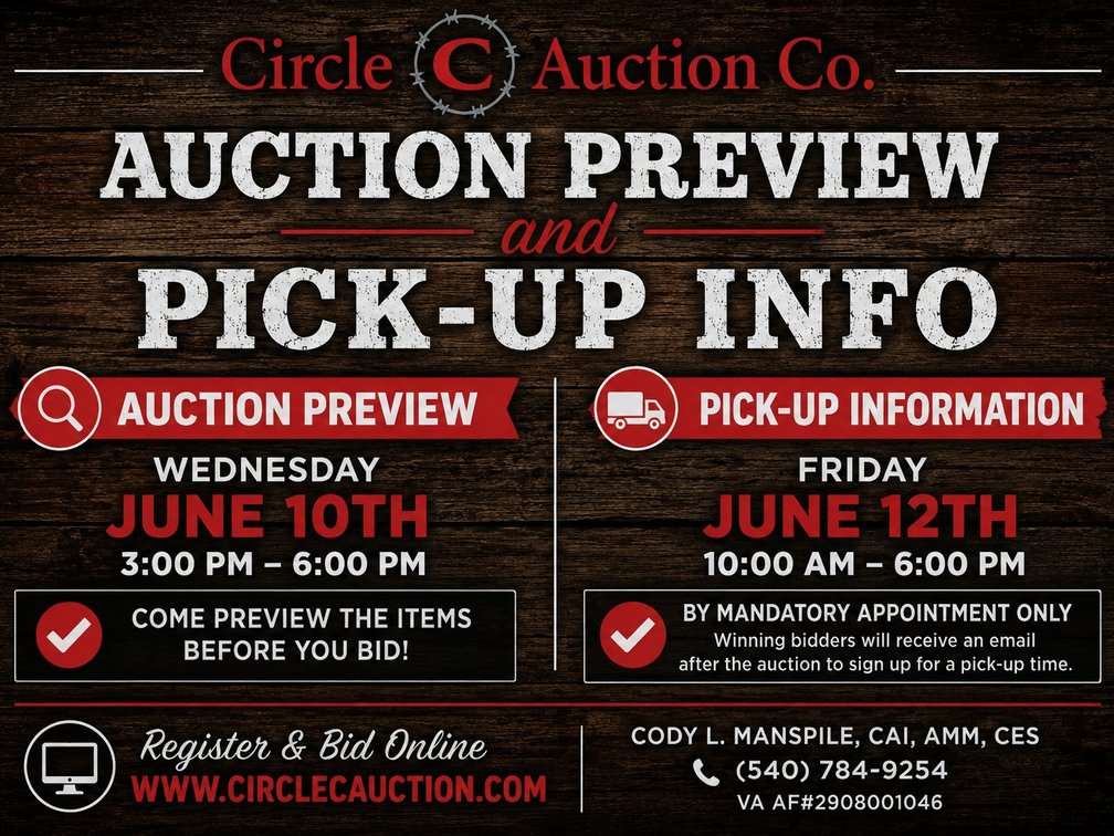 AUCTION PREVIEW AND PICK-UP INFORMATION