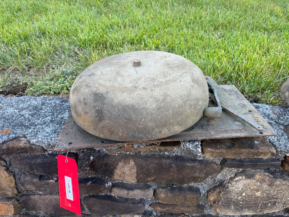 Iron School or Factory Bell on Metal Base