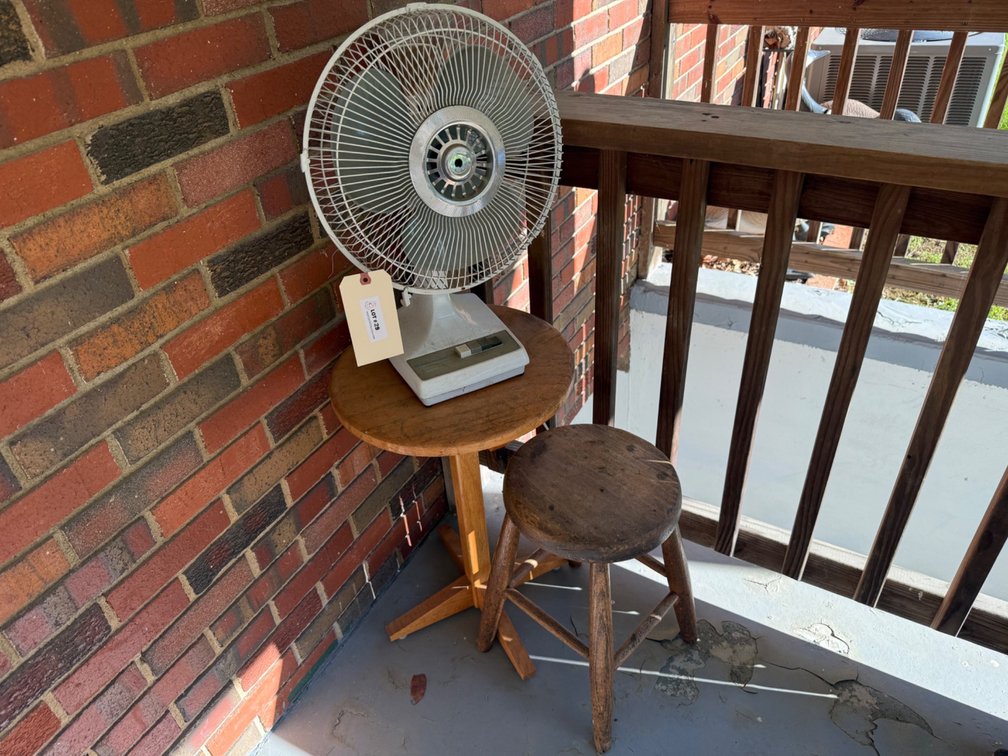 Electric Fan with Wooden Stool and Table