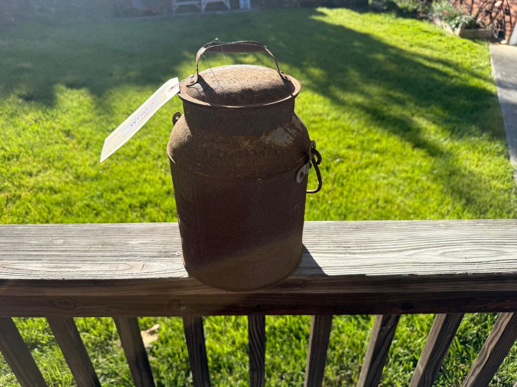 Rusty Metal Milk Can with Handle