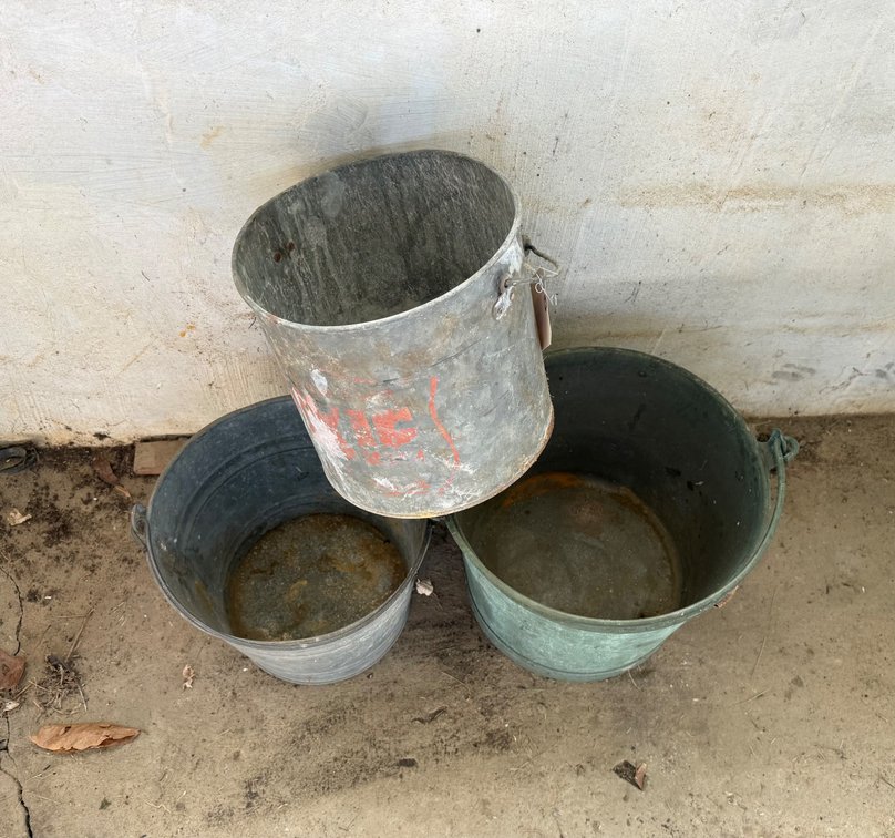 Three Galvanized Metal Buckets